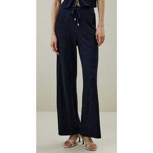 LILYSILK Oasis Knit Pants in Navy Blue Size Medium Wool Silk Minimalist Travel